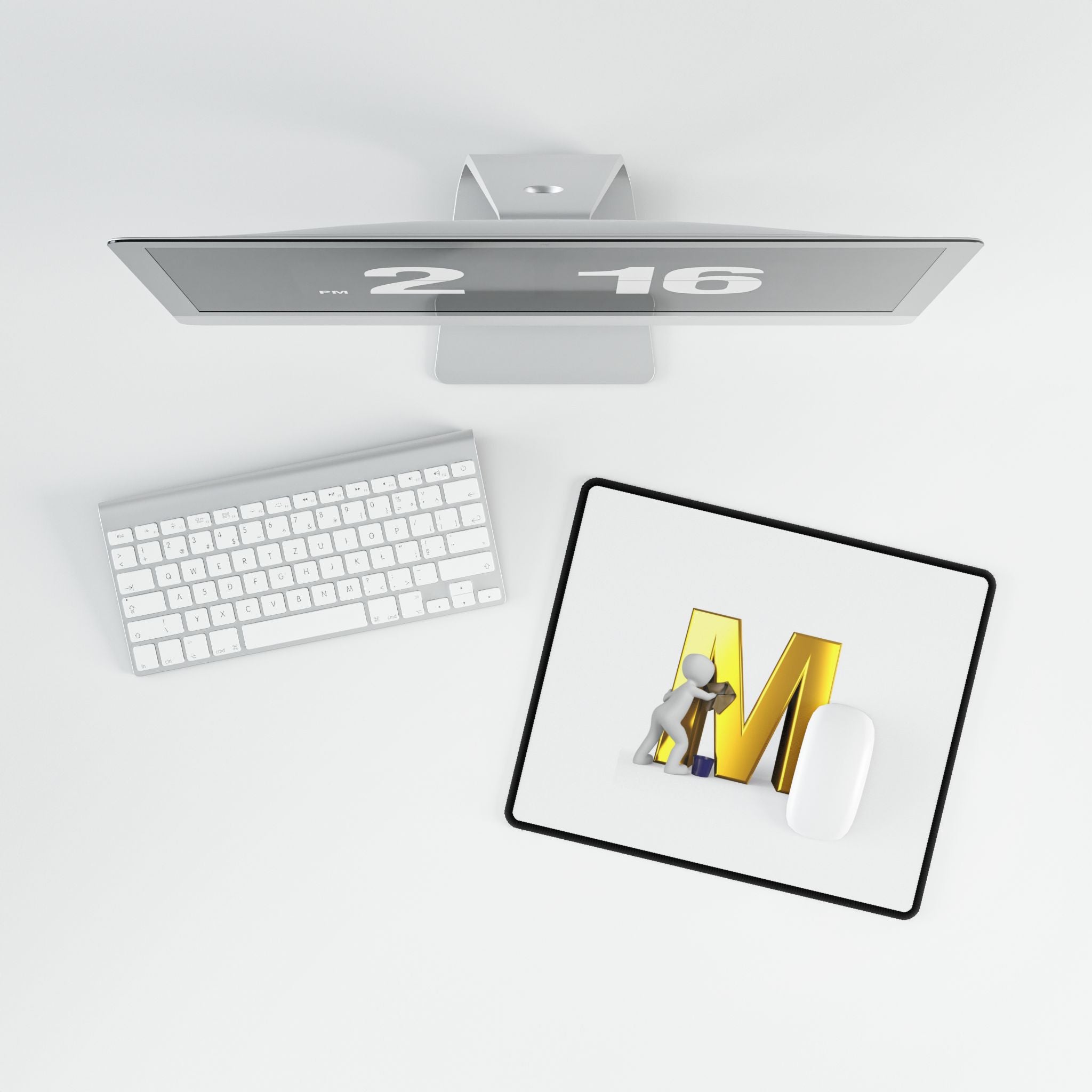 Gold Letter M with Painter Character Desk Mat | Large Mouse Pad Deskmat