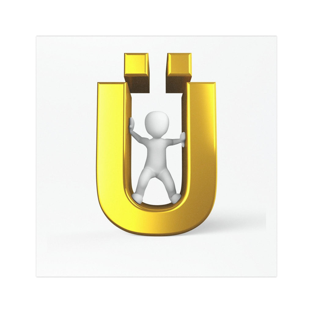 3D Gold Ü Letter with Figure Car Magnet | Letter U Magnet