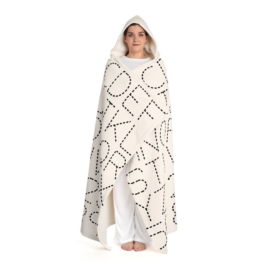 Alphabet Dot Pattern Hooded Sherpa Blanket | Cozy Letter Print Throw