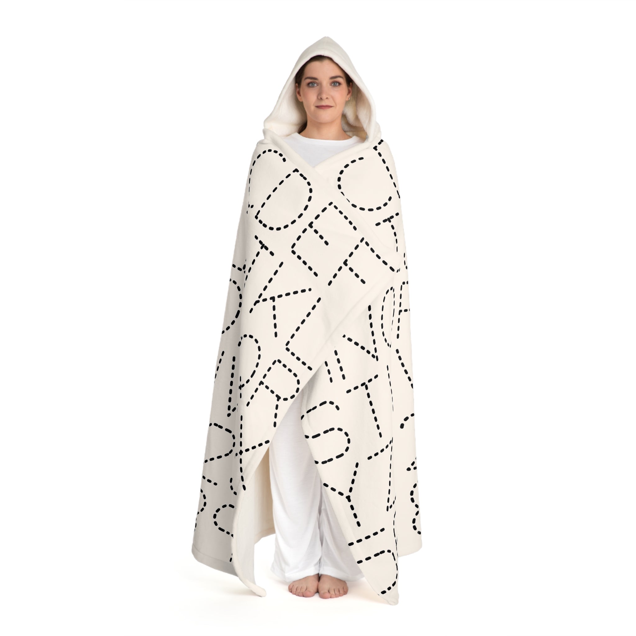 Alphabet Dot Pattern Hooded Sherpa Blanket | Cozy Letter Print Throw