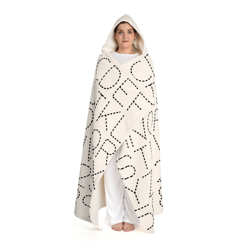 Alphabet Dot Pattern Hooded Sherpa Blanket | Cozy Letter Print Throw