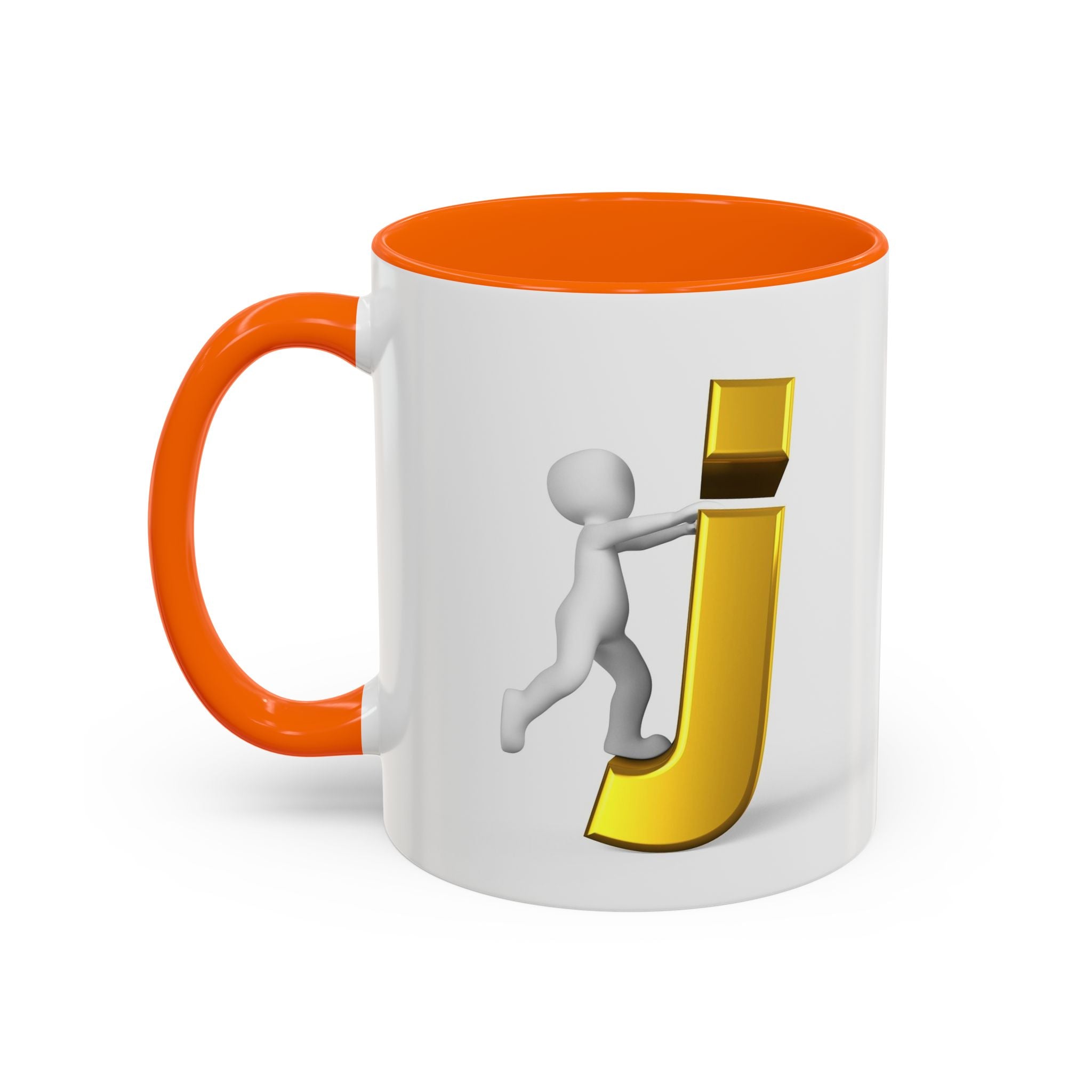 Tasse avec figurine 3D bâton poussant la lettre J dorée | Tasse à café