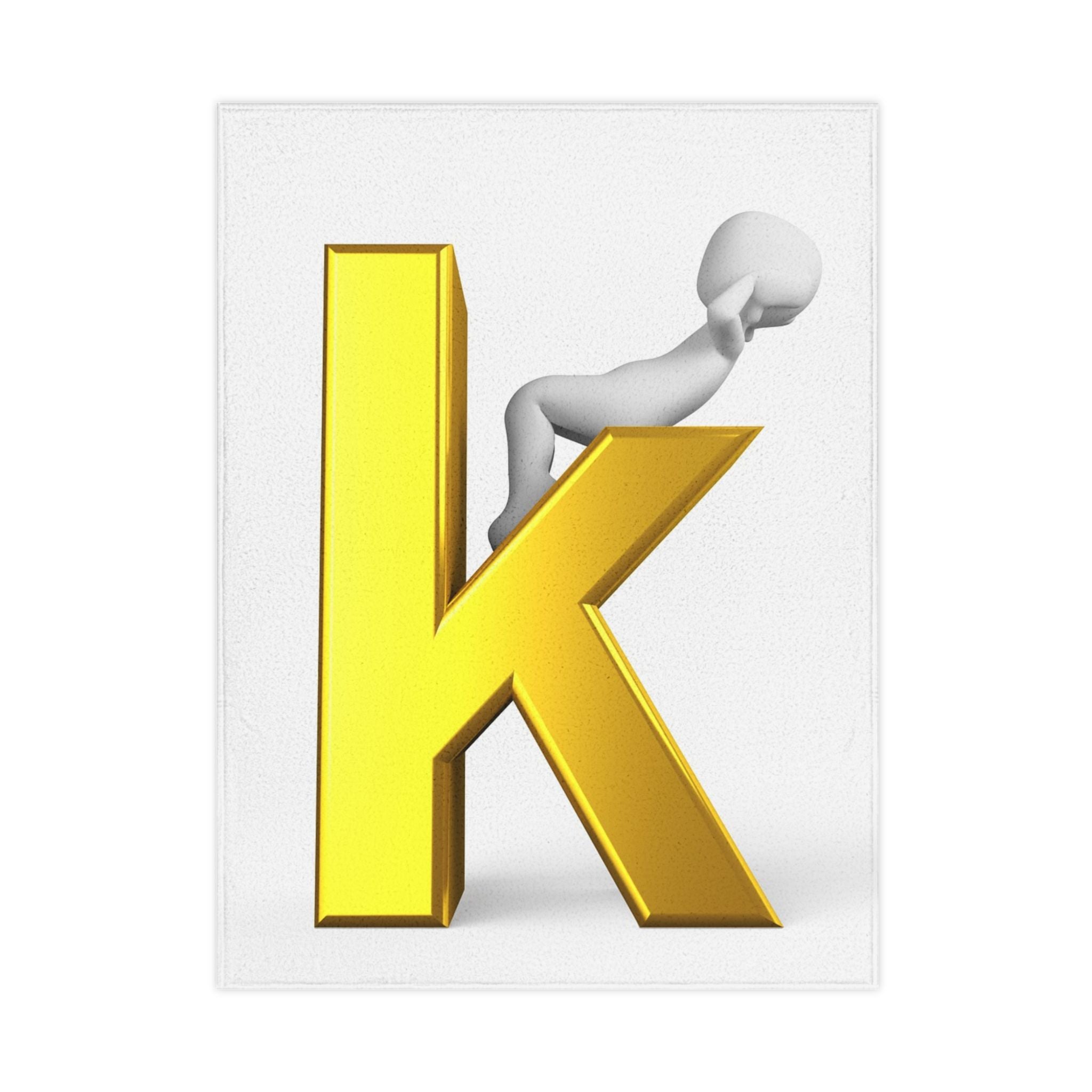 Gold Letter K with 3D Figure Toddler Blanket | Personalized Initial Throw