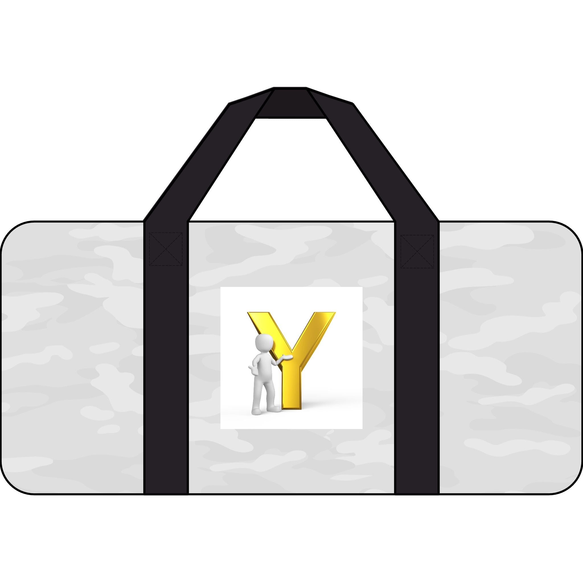 Gold Letter Y Graphic Tripper Duffel Bag | Checker or Camo Strap