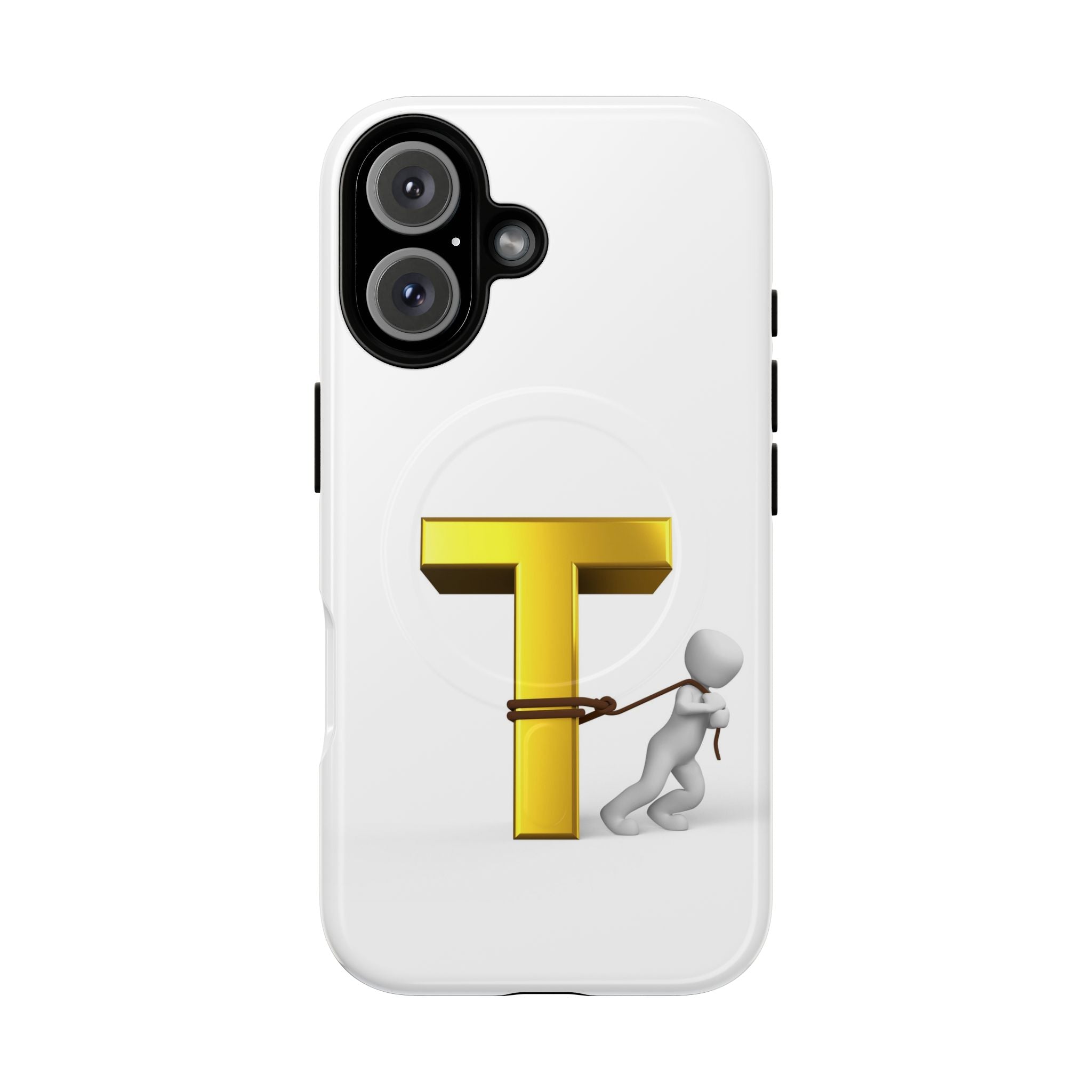 Coque de téléphone Lettre T en or avec personnage tirant | Coque magnétique résistante