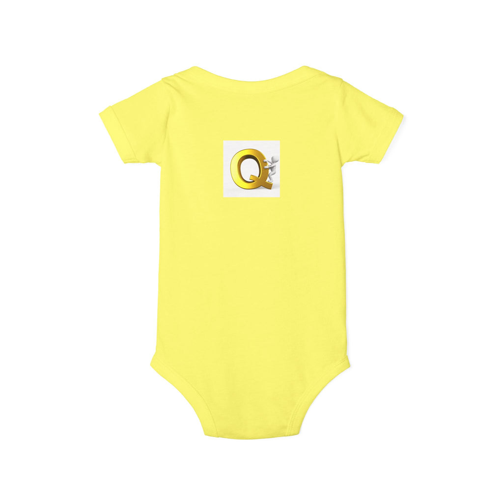 Gold Letter Q with Cute Figure Infant One Piece | Baby Monogram Bodysuit