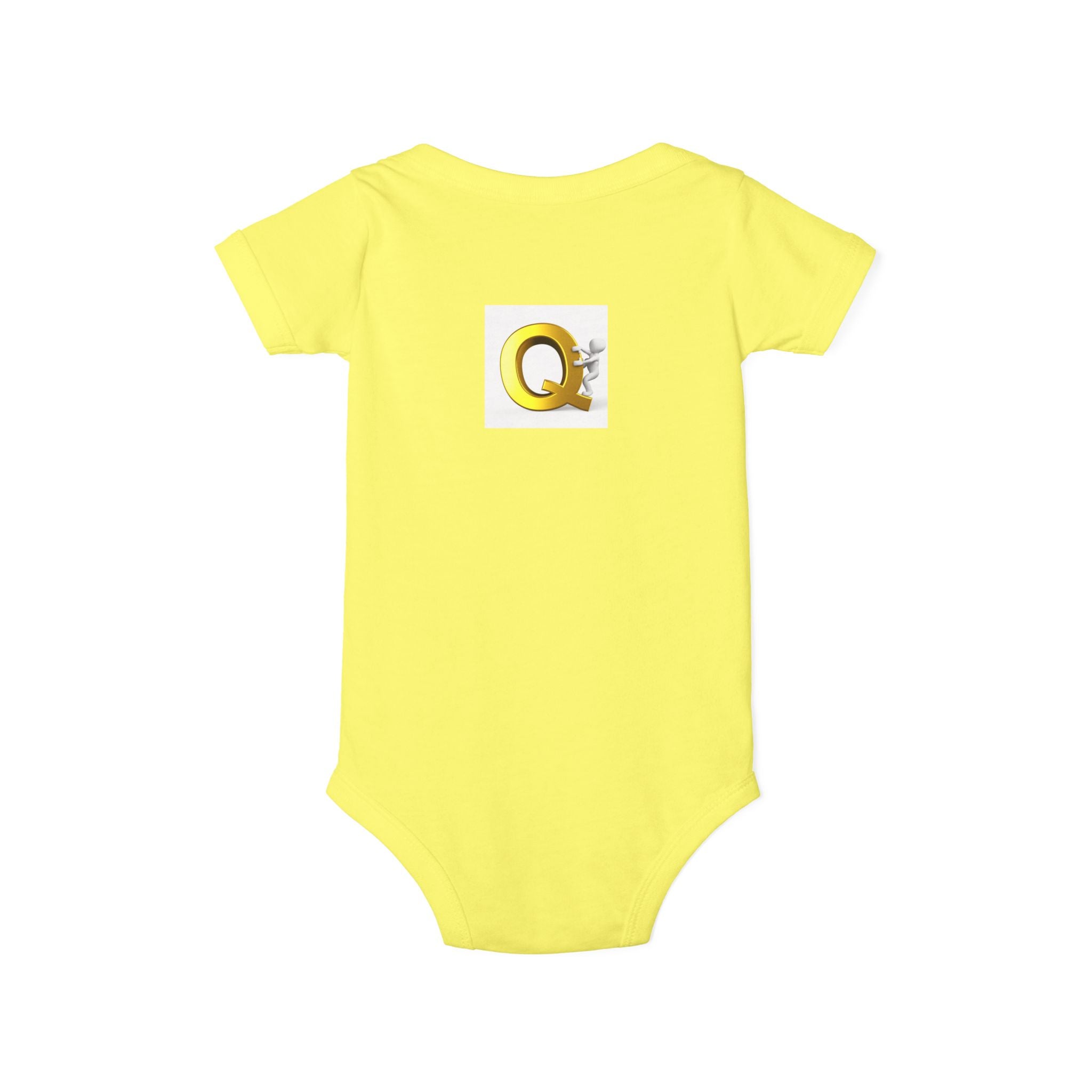 Gold Letter Q with Cute Figure Infant One Piece | Baby Monogram Bodysuit