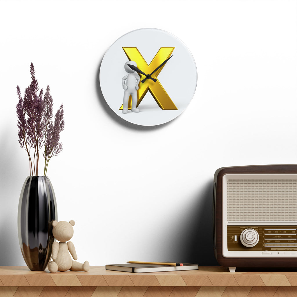 Gold Letter X with Figure Acrylic Wall Clock | Modern Initial Decor