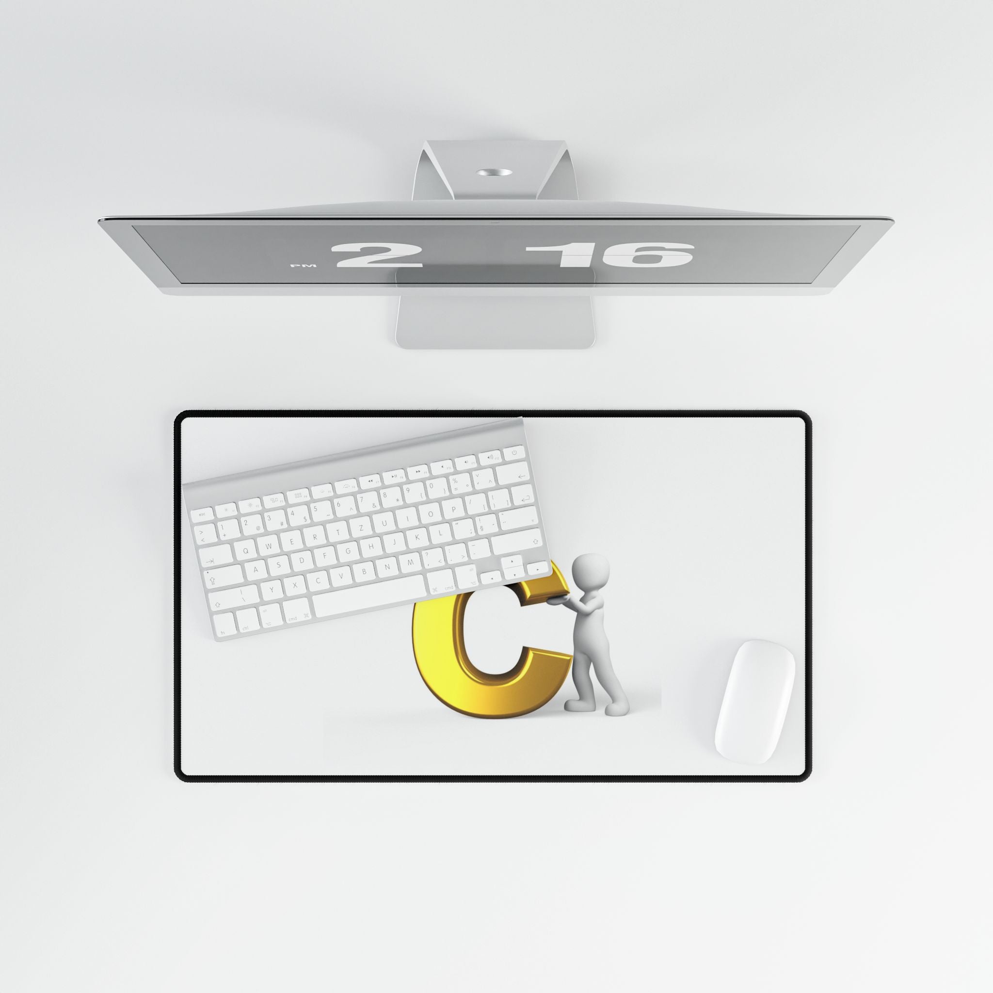 Gold Letter C with 3D Figure Desk Mat | Minimal Alphabet Mousepad