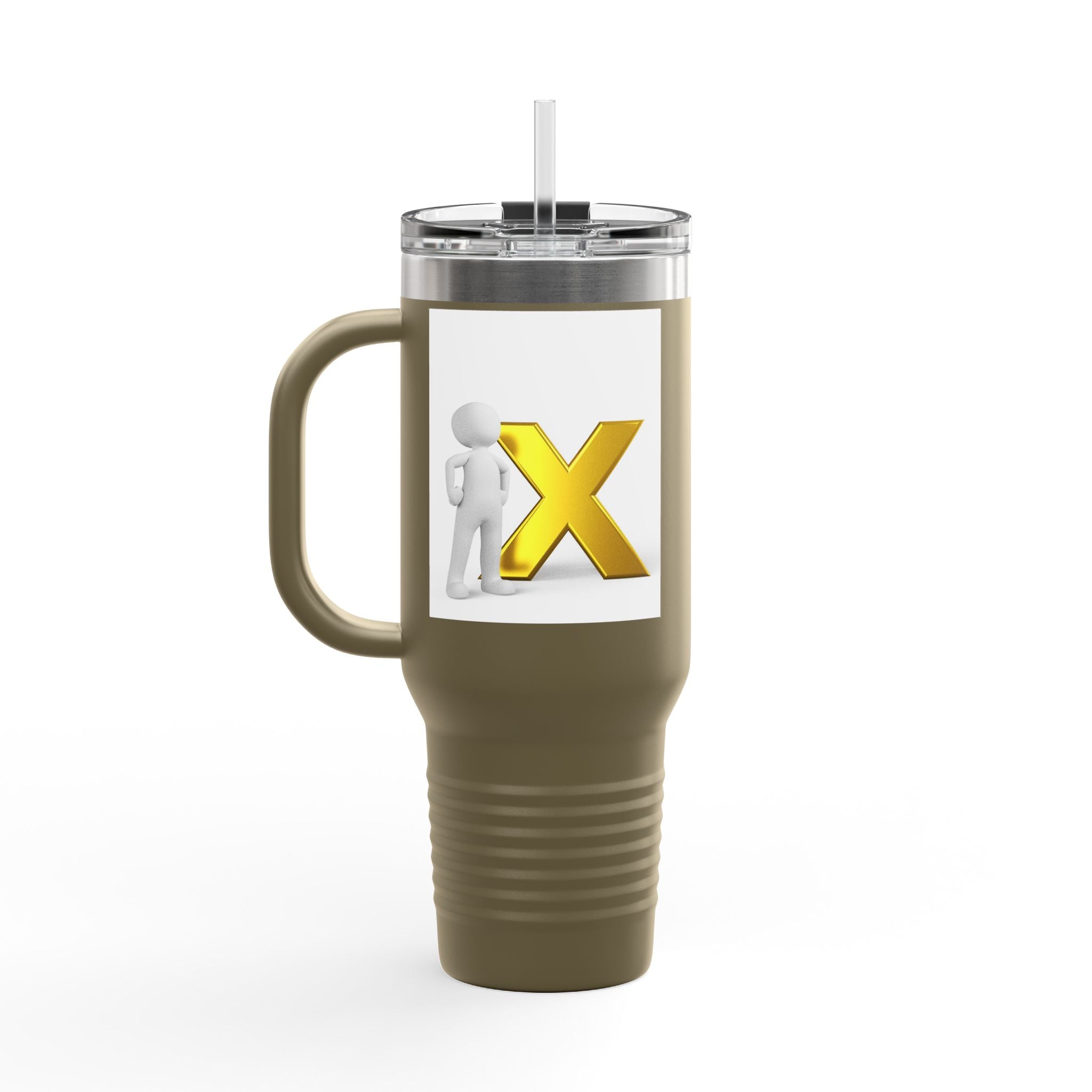 3D Stick Figure with Gold X Travel Mug | 40oz Insulated Tumbler