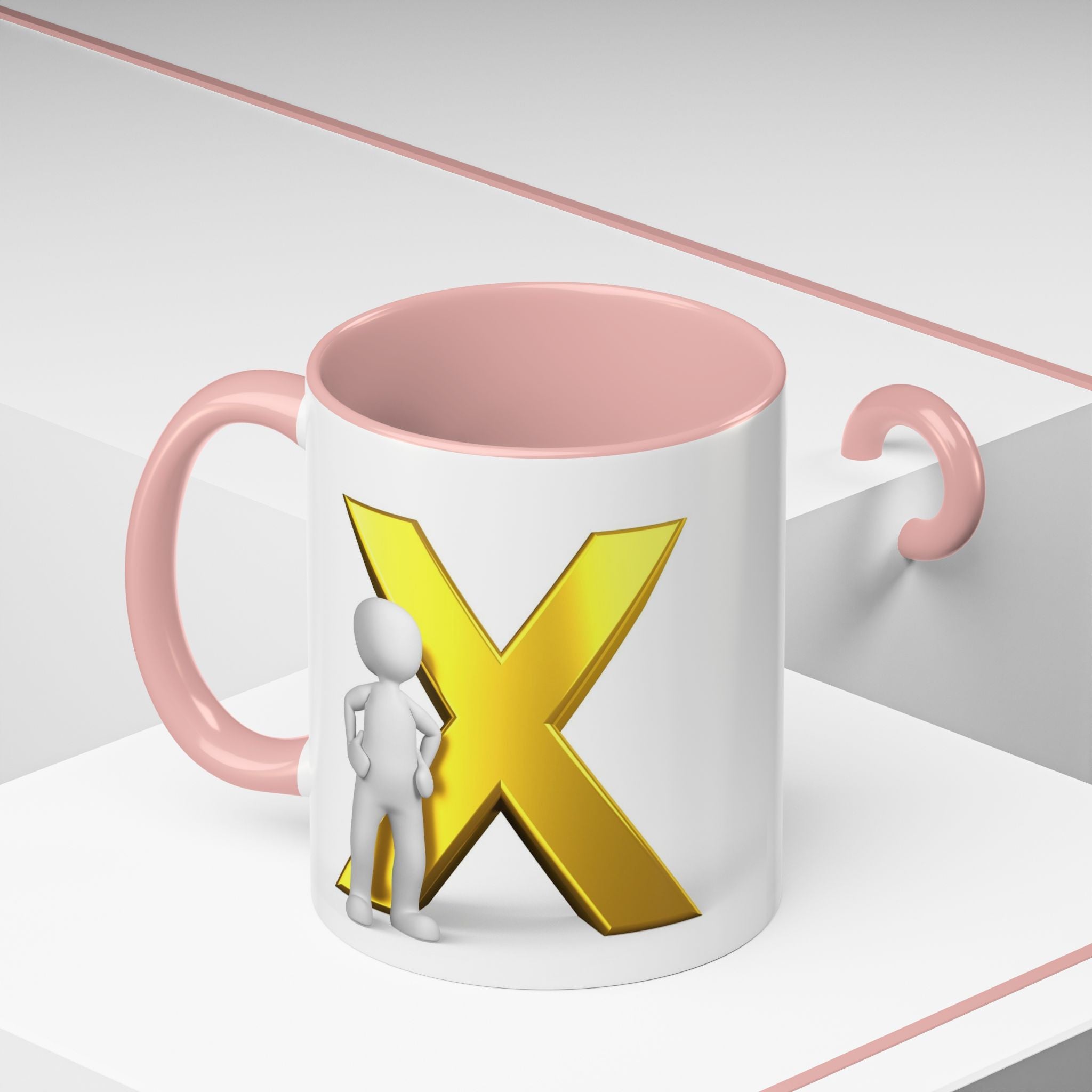 Mug à anse avec lettre X dorée et figurine 3D | Mug à café 11oz 15oz