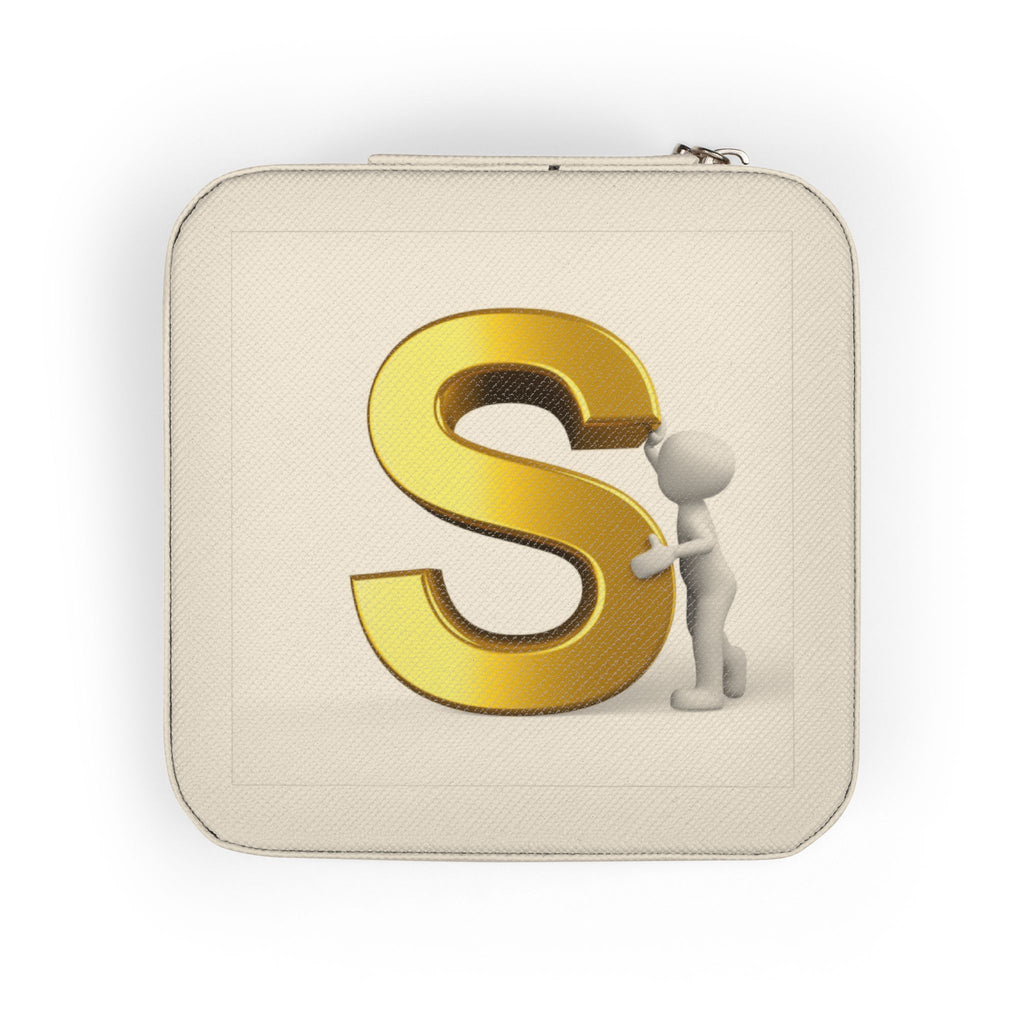 Gold Monogram S Jewelry Travel Case | Compact Square Travel Jewelry Organizer