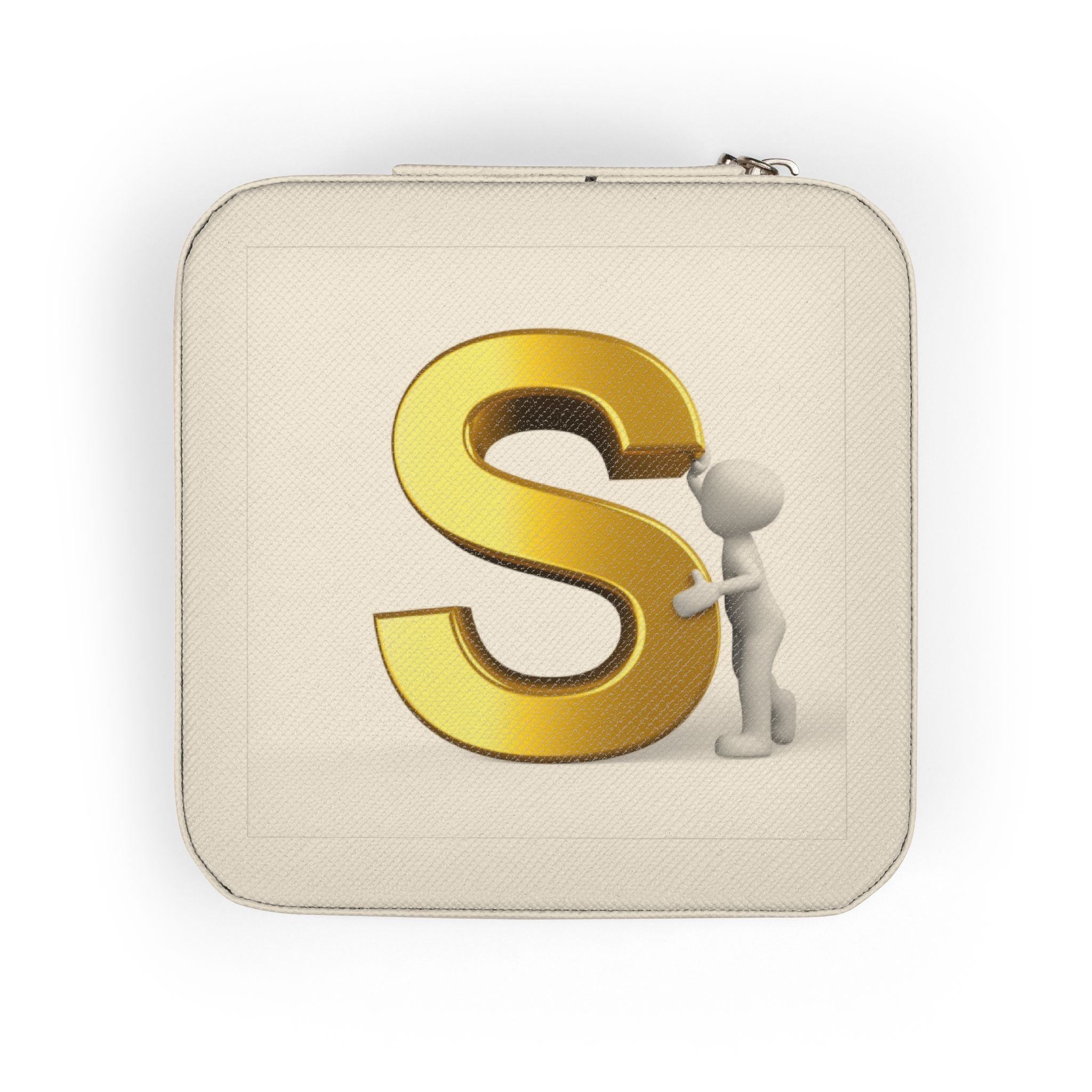 Gold Monogram S Jewelry Travel Case | Compact Square Travel Jewelry Organizer