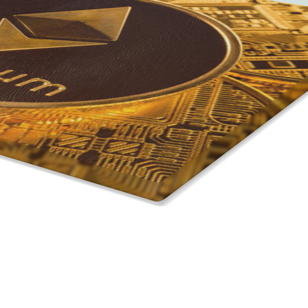 Ethereum Crypto Coin Glass Cutting Board | Cryptocurrency Kitchen Decor