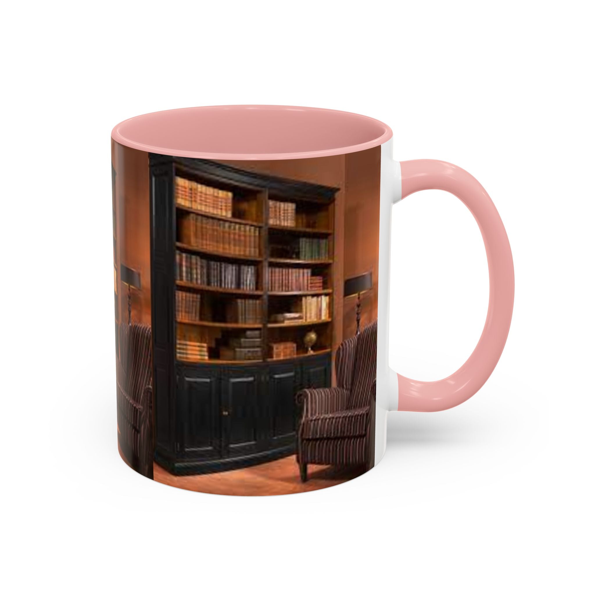 Cozy Library Bookshelf Coffee Mug | Accent Black Handle