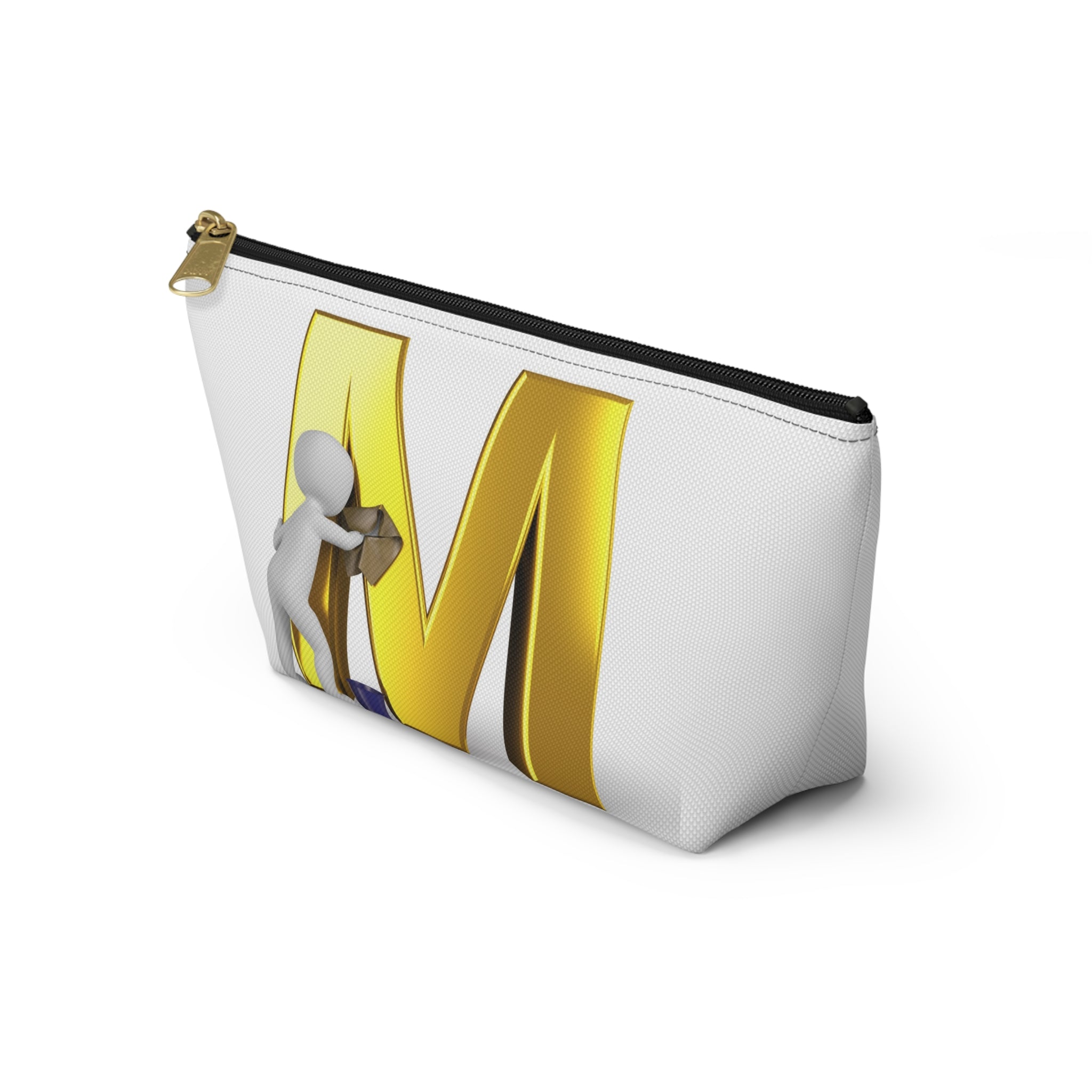 Gold Letter M with Painter Figure Accessory Pouch | Monogram Makeup Bag
