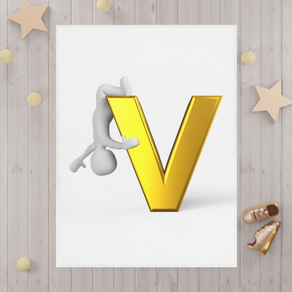 Gold Letter V with Playful Figure Toddler Blanket | Monogram Initial V