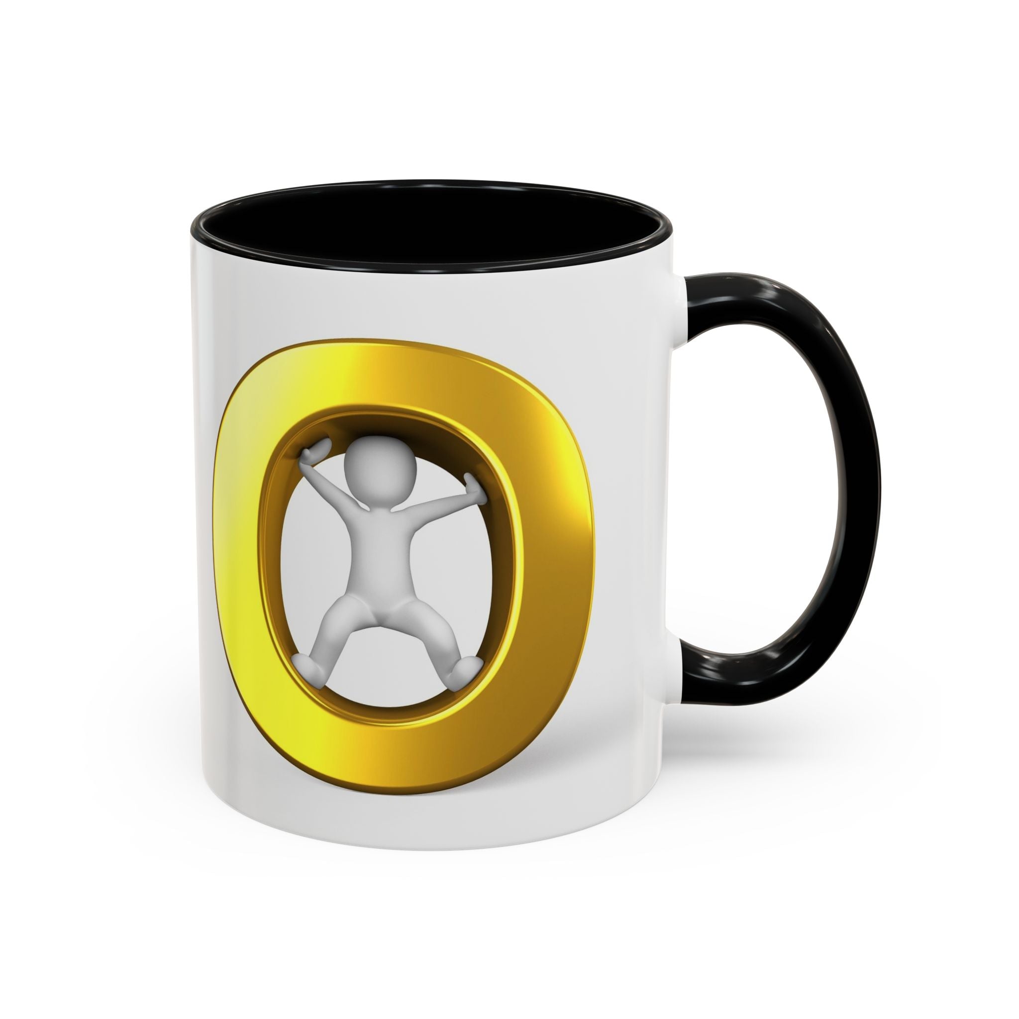 Stick Figure Inside Gold Letter O Mug | Accent Coffee Mug 11oz 15oz
