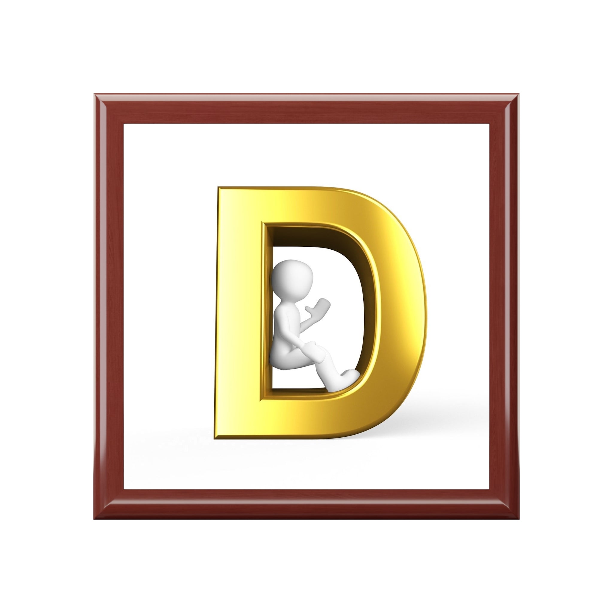 Boîte à bijoux monogramme lettre D dorée | Boîte à bibelots initiale D