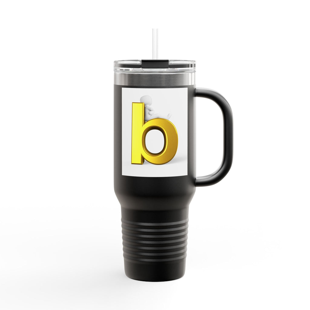 Gold 3D Letter B Travel Mug | 40oz Insulated Tumbler with Handle