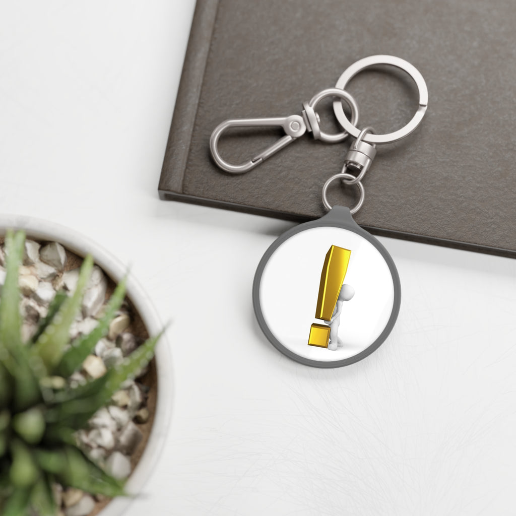 Gold Exclamation Mark Figure Keyring Tag | Round Metal Keychain