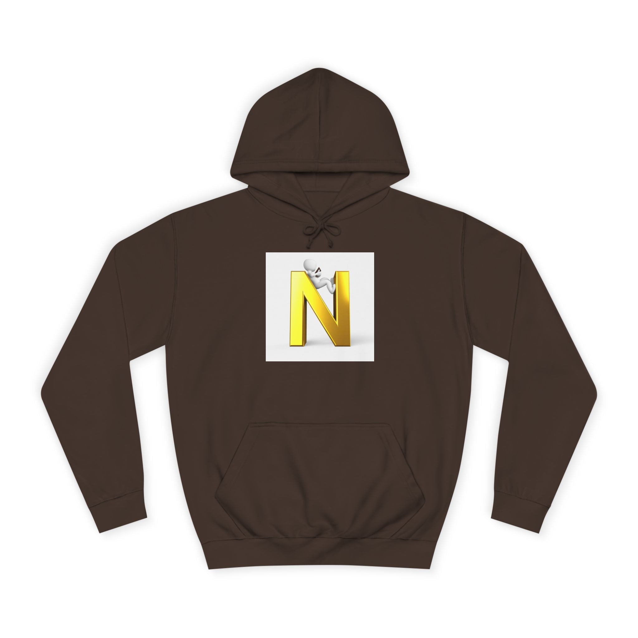 Gold 3D Letter N with Climbing Figure Hoodie | Initial Monogram Pullover