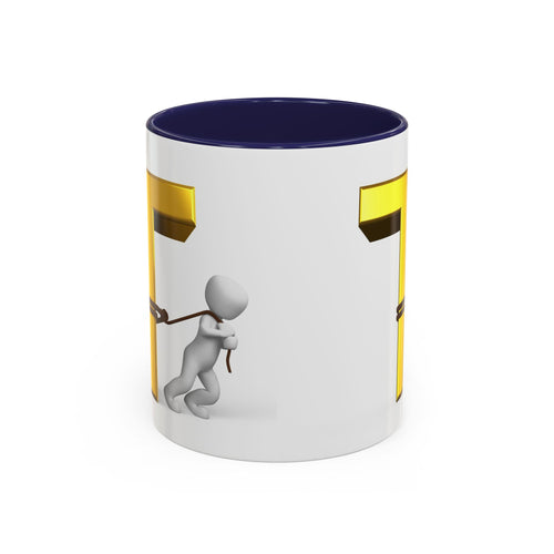 Mug Tasse de Café T avec Lettre T Dorée Tirée par un Bonhomme Allumette 3D | Tasse à Anse Accent