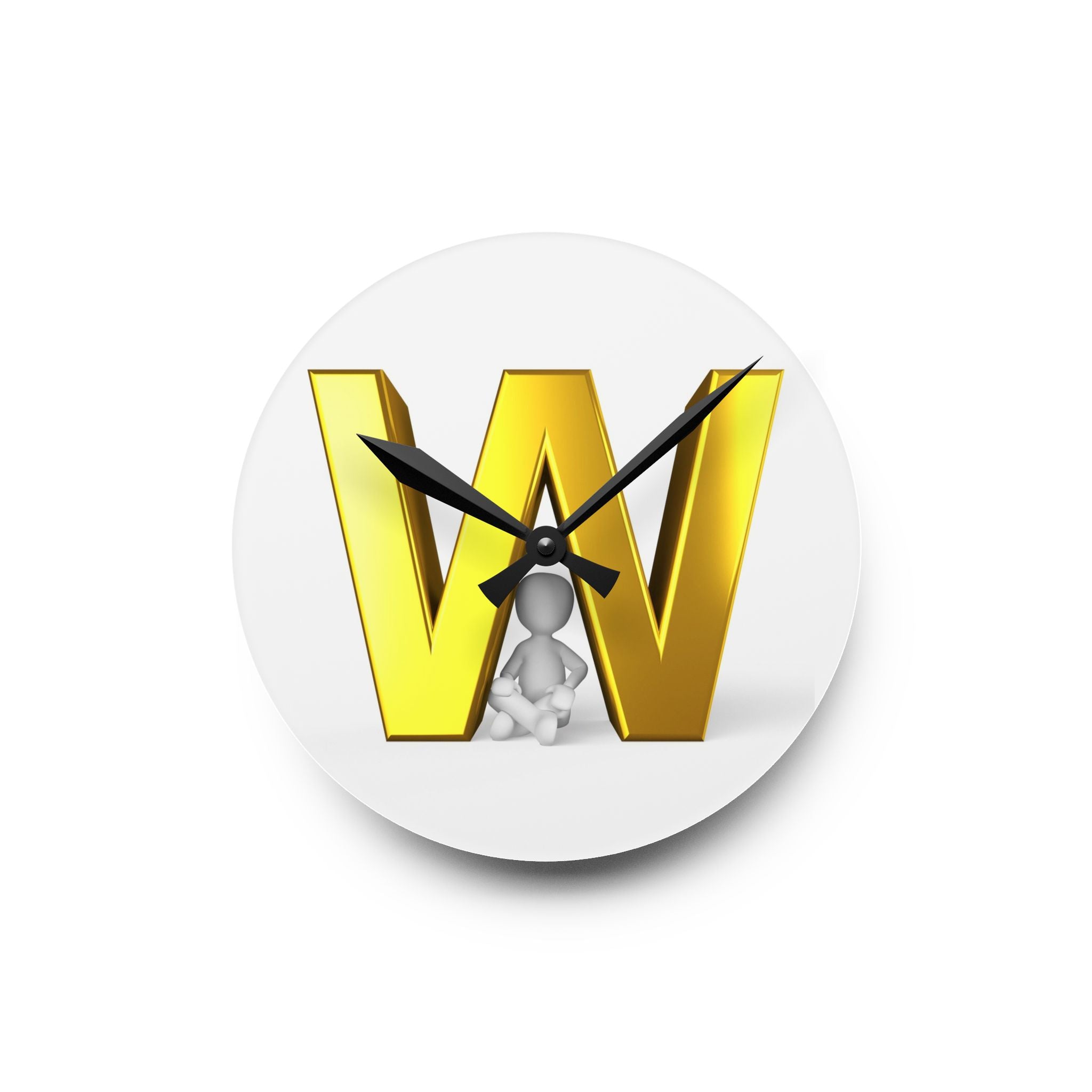 Gold Letter W Monogram Acrylic Wall Clock | Initial W Home Decor