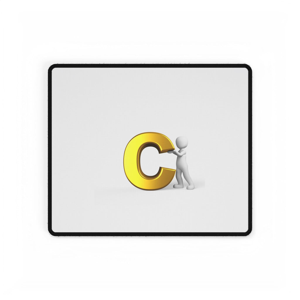 Gold Letter C with 3D Figure Desk Mat | Minimal Alphabet Mousepad