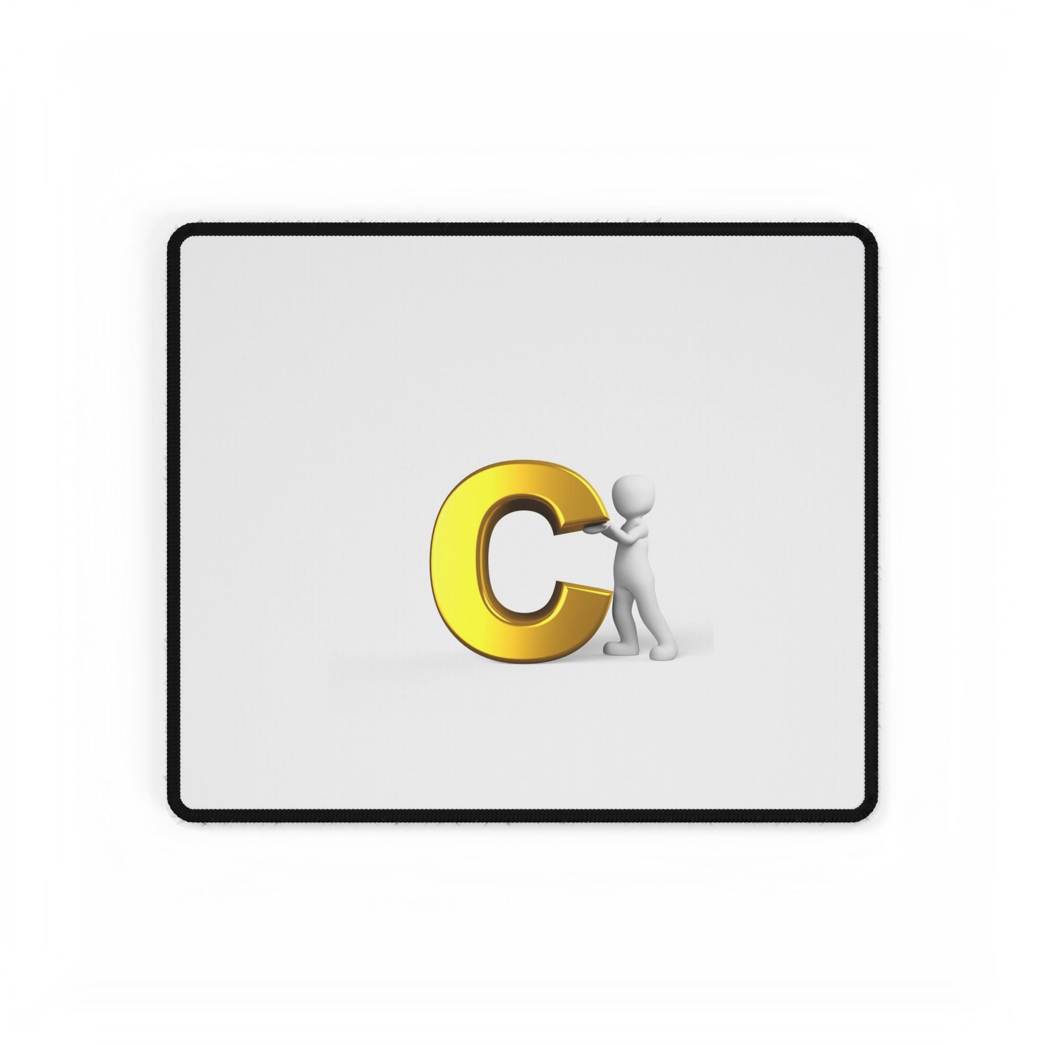 Gold Letter C with 3D Figure Desk Mat | Minimal Alphabet Mousepad