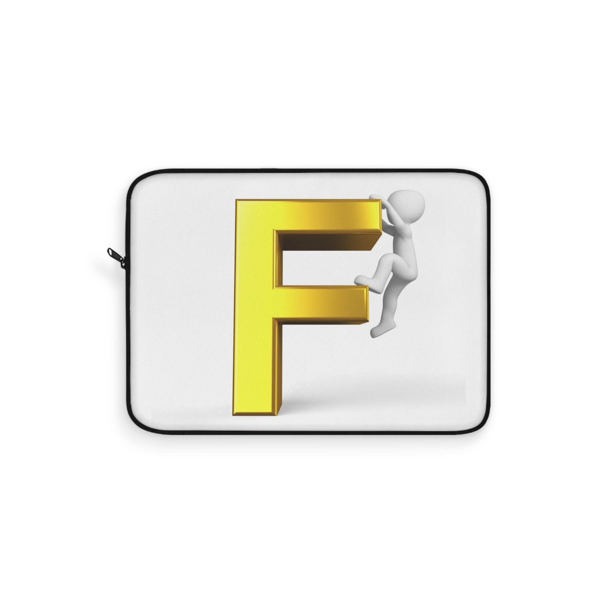 Climbing Stick Figure on Gold Letter F Laptop Sleeve | Monogram Initial F