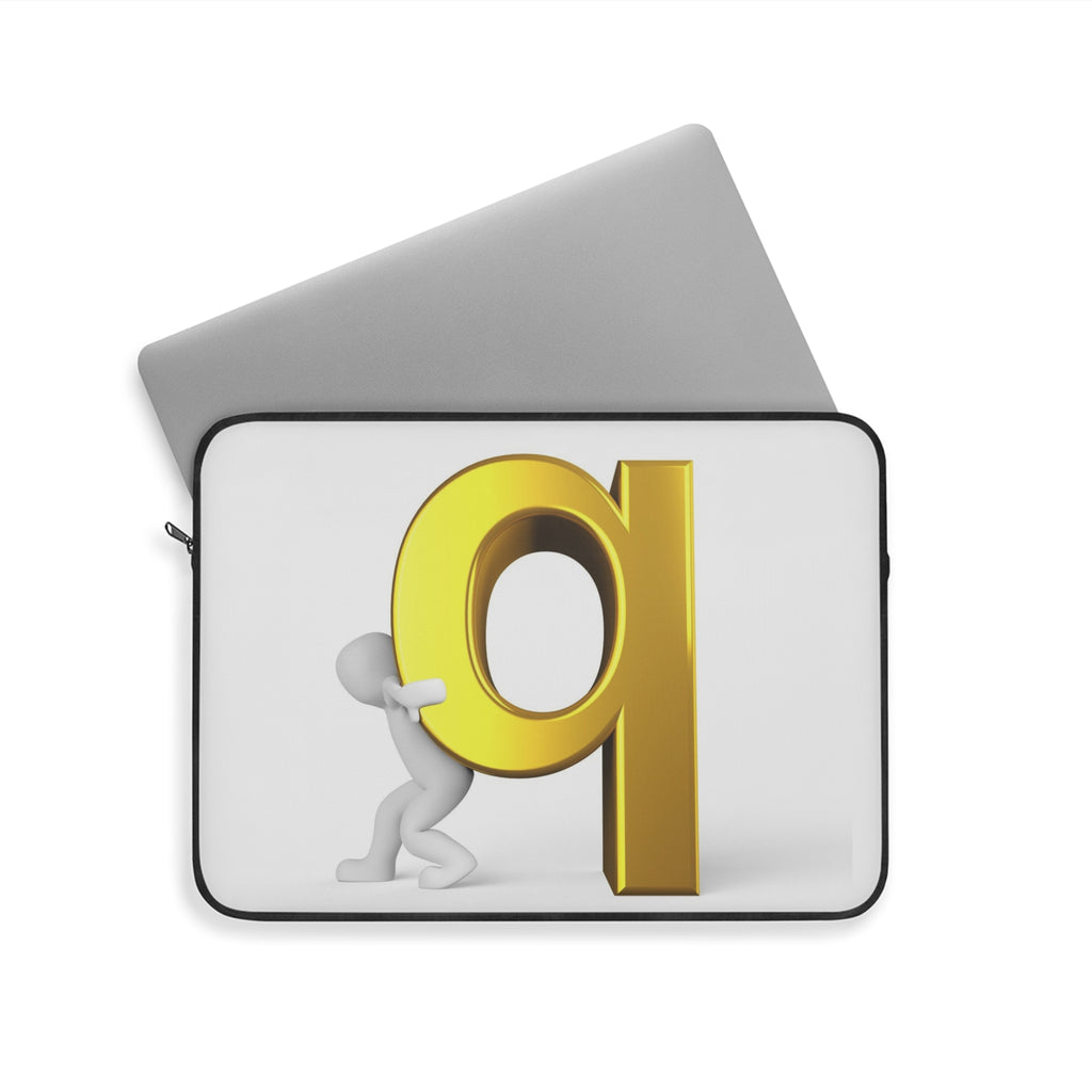3D Person Holding Gold Letter Q Laptop Sleeve | Alphabet Initial Case
