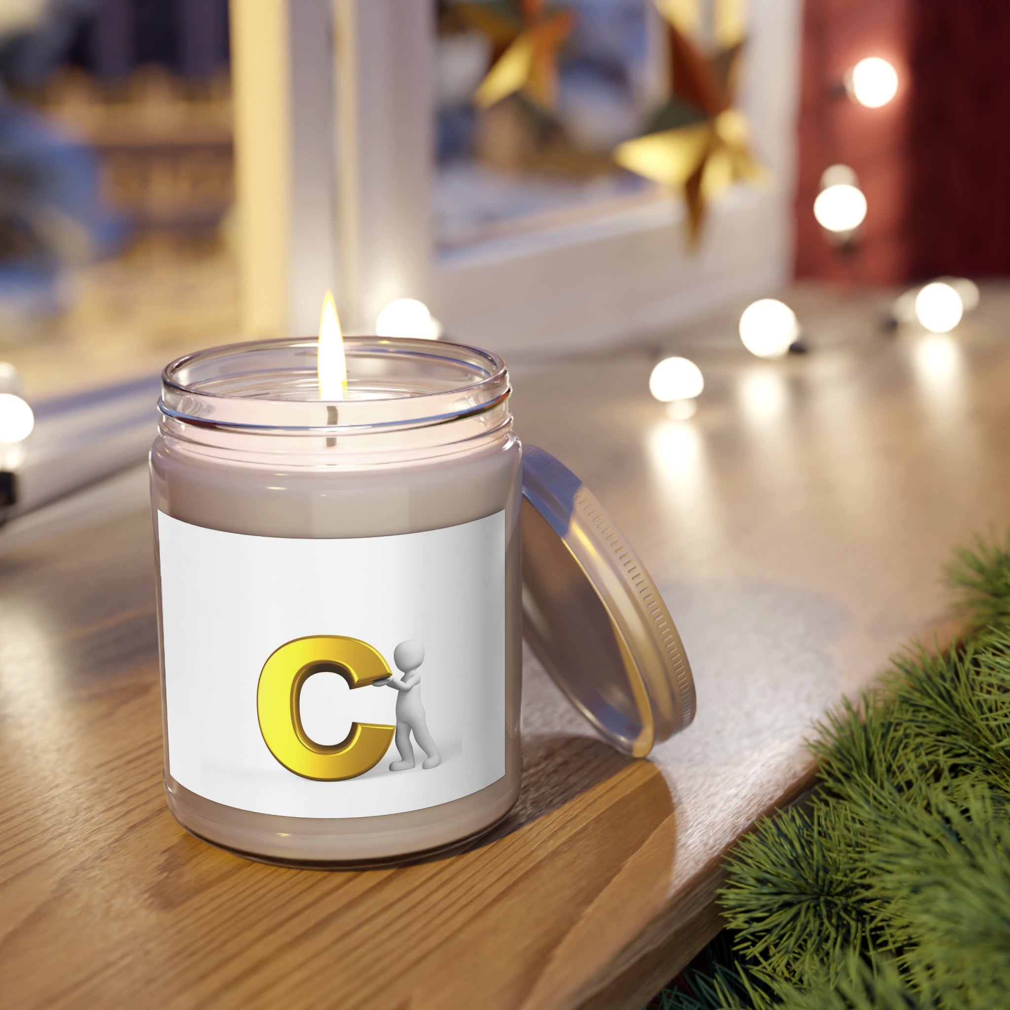 Bougie initiale C en or | Pot en verre de soja parfumé 9 oz