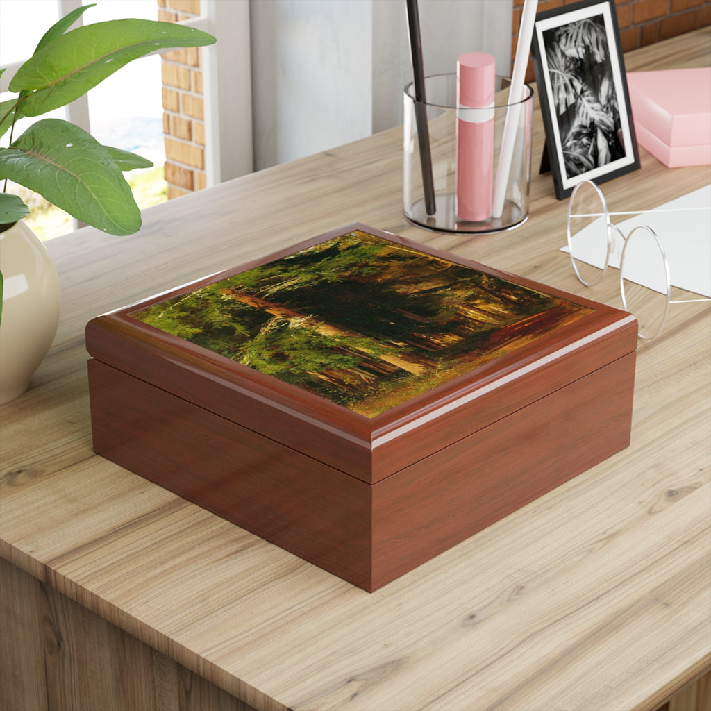 Forest Path Painting Jewelry Box | Woodland Landscape Trinket Box