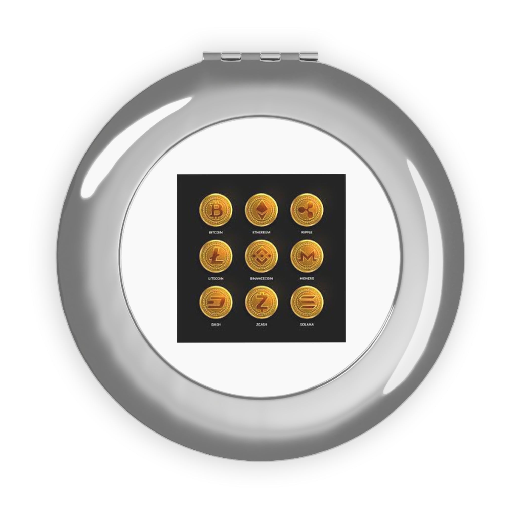 Cryptocurrency Coin Icons Compact Travel Mirror | Crypto Symbols Mirror