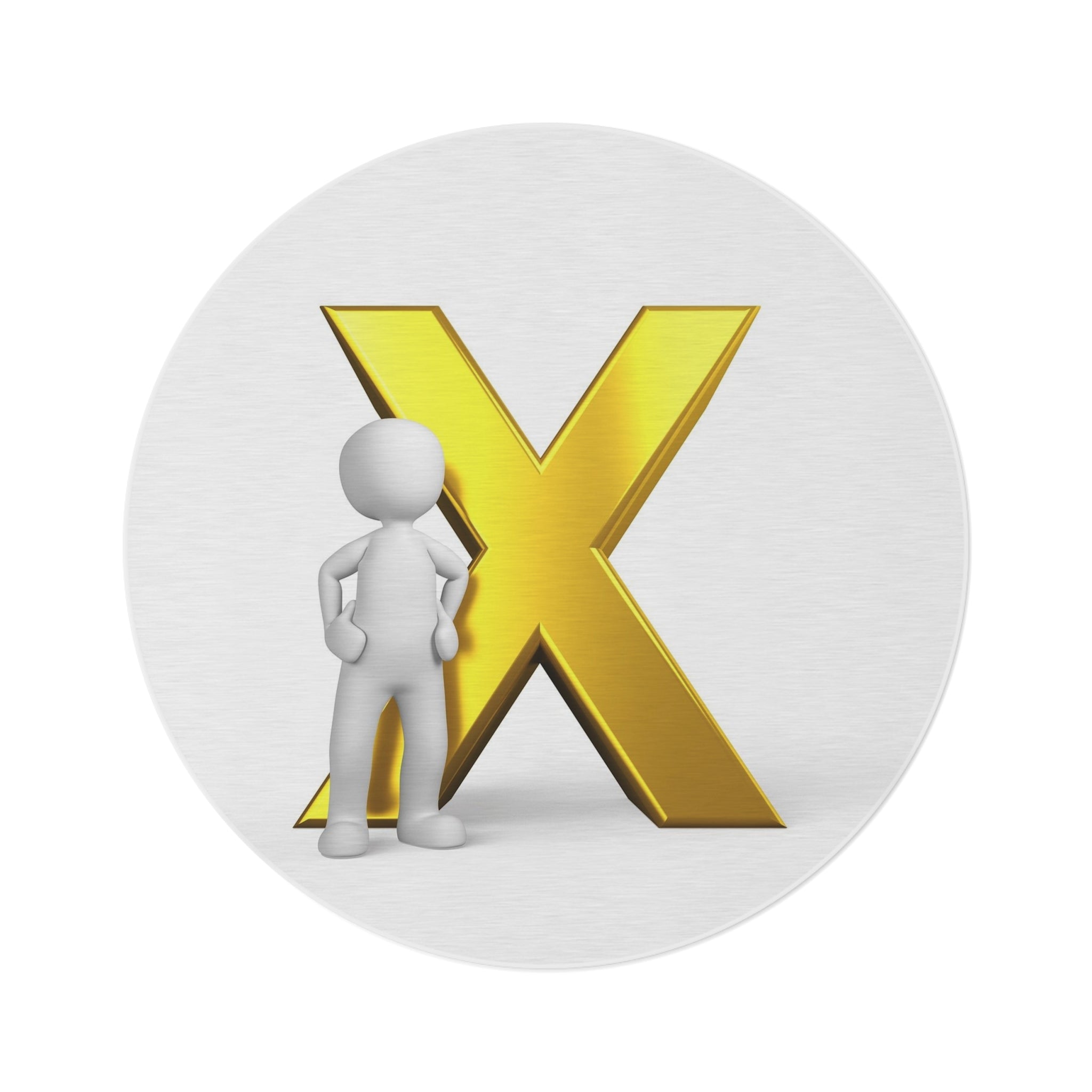 3D Person with Gold X Round Rug | Modern Alphabet Initial Floor Mat