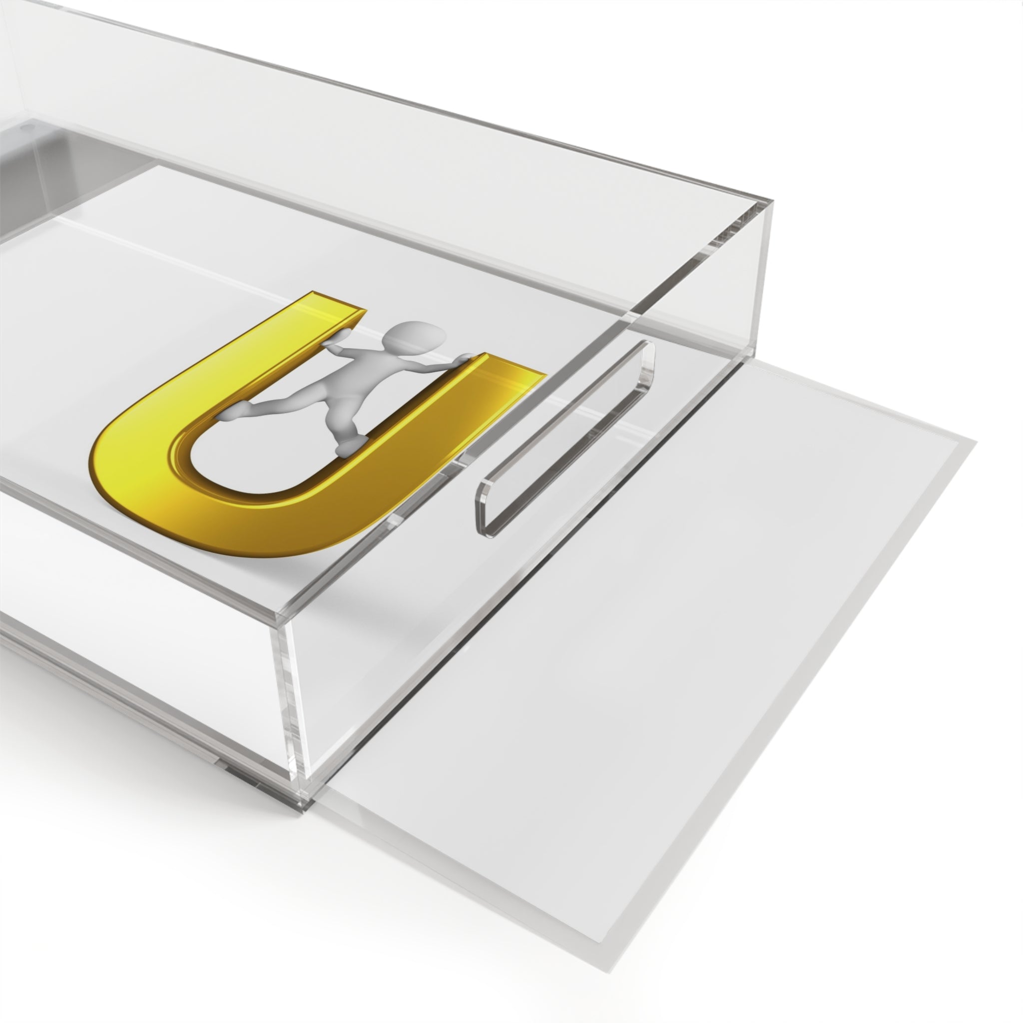 Stick Figure Climbing Gold U Acrylic Serving Tray | Monogram Letter U