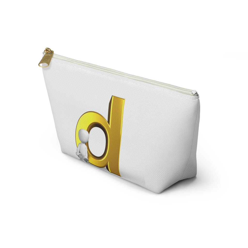 Gold Letter D with Sitting Figure Accessory Pouch | T-Bottom Zipper Pouch