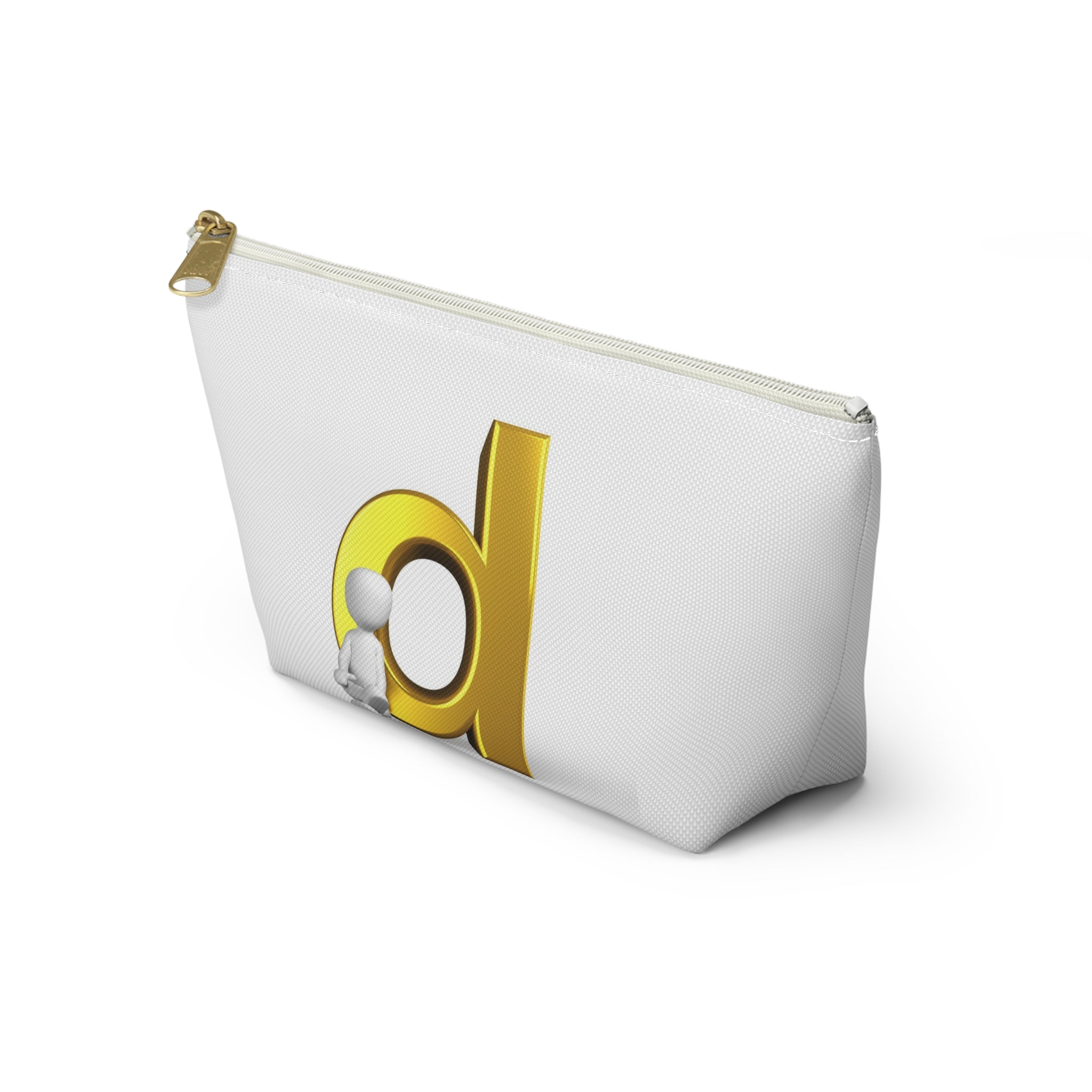 Gold Letter D with Sitting Figure Accessory Pouch | T-Bottom Zipper Pouch