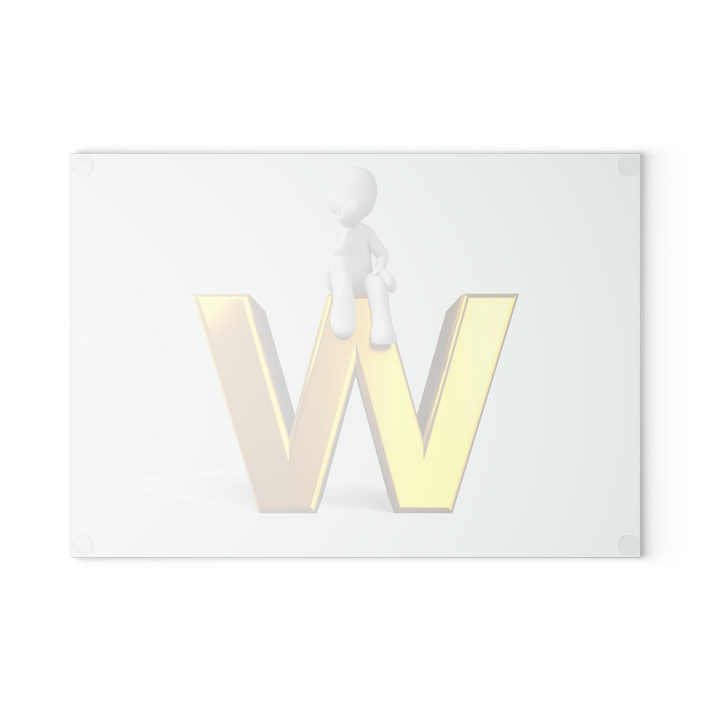 Gold Letter W with Sitting Character Glass Cutting Board | Monogram Kitchen Decor