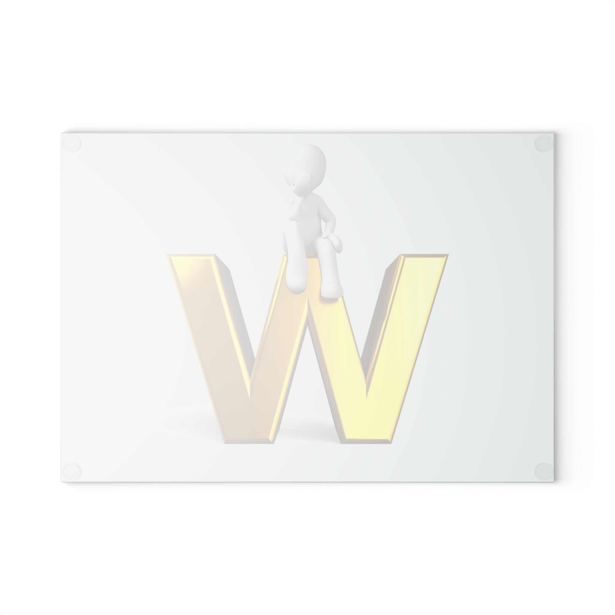 Gold Letter W with Sitting Character Glass Cutting Board | Monogram Kitchen Decor