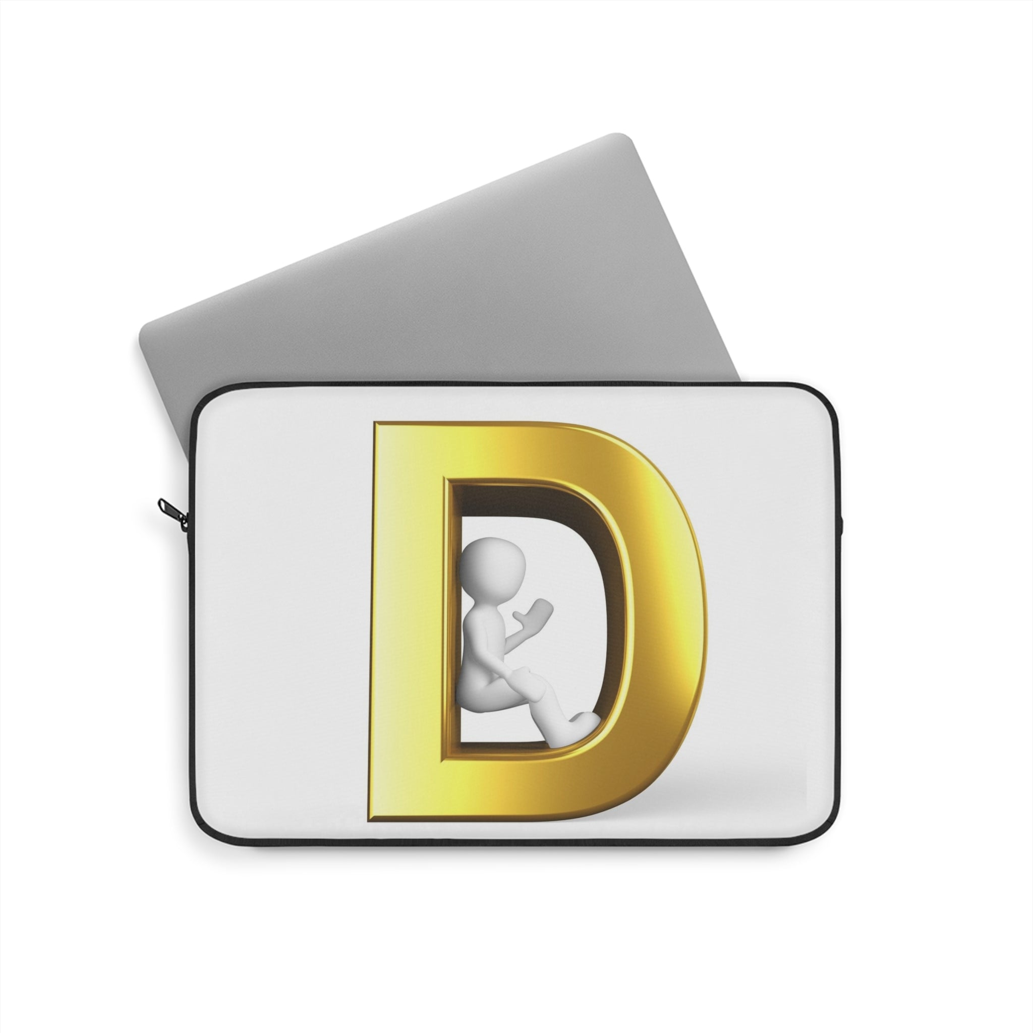 Gold Letter D with 3D Figure Laptop Sleeve | Monogram Initial