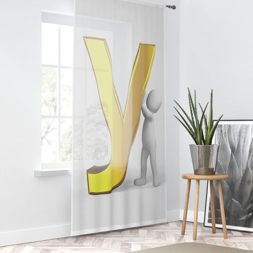 Rideau Transparent Monogramme Lettre Y en Or 3D avec Fenêtre Figurée | Rideau Transparent Initial