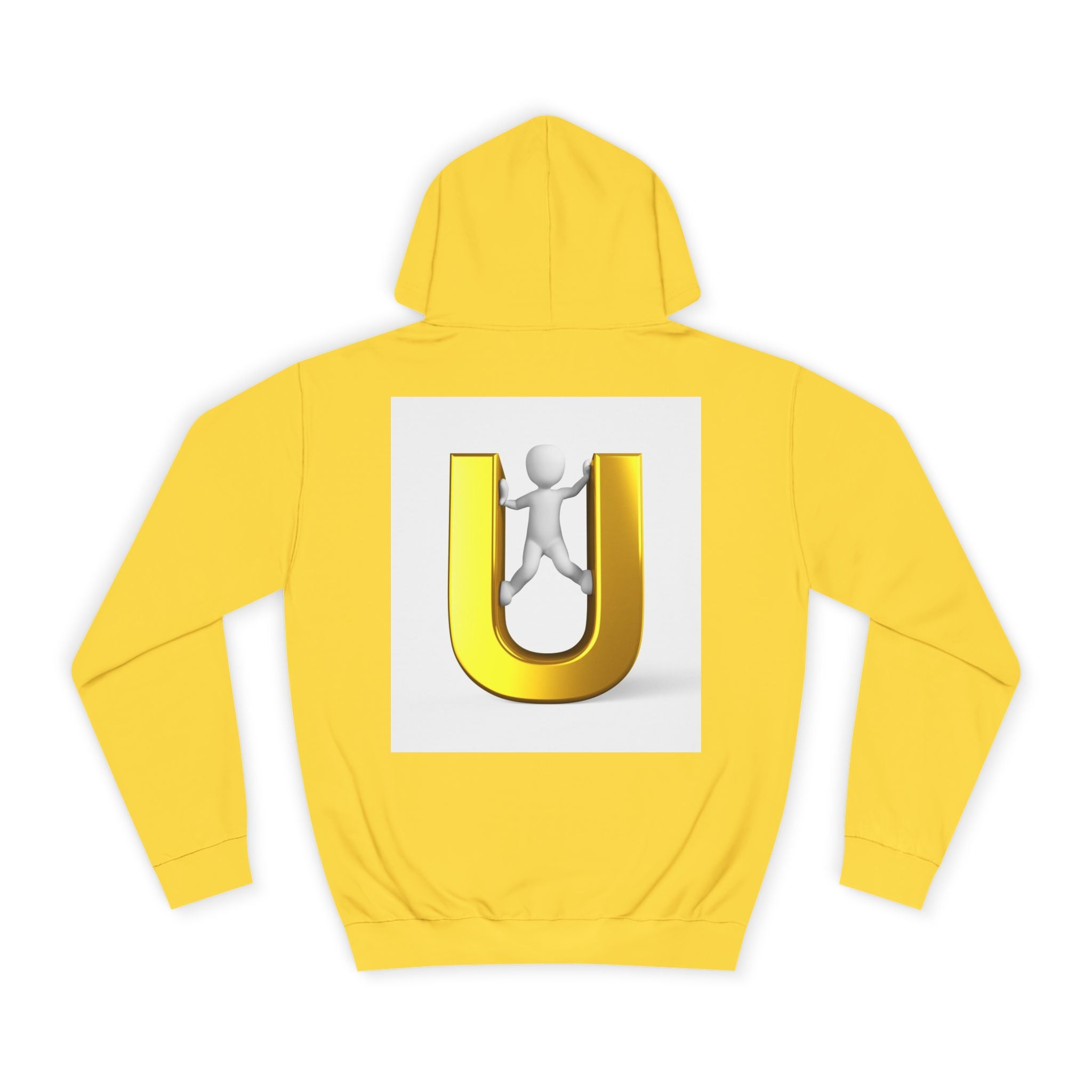 3D Gold Letter U Hoodie | Stick Figure Climbing Typography Sweatshirt