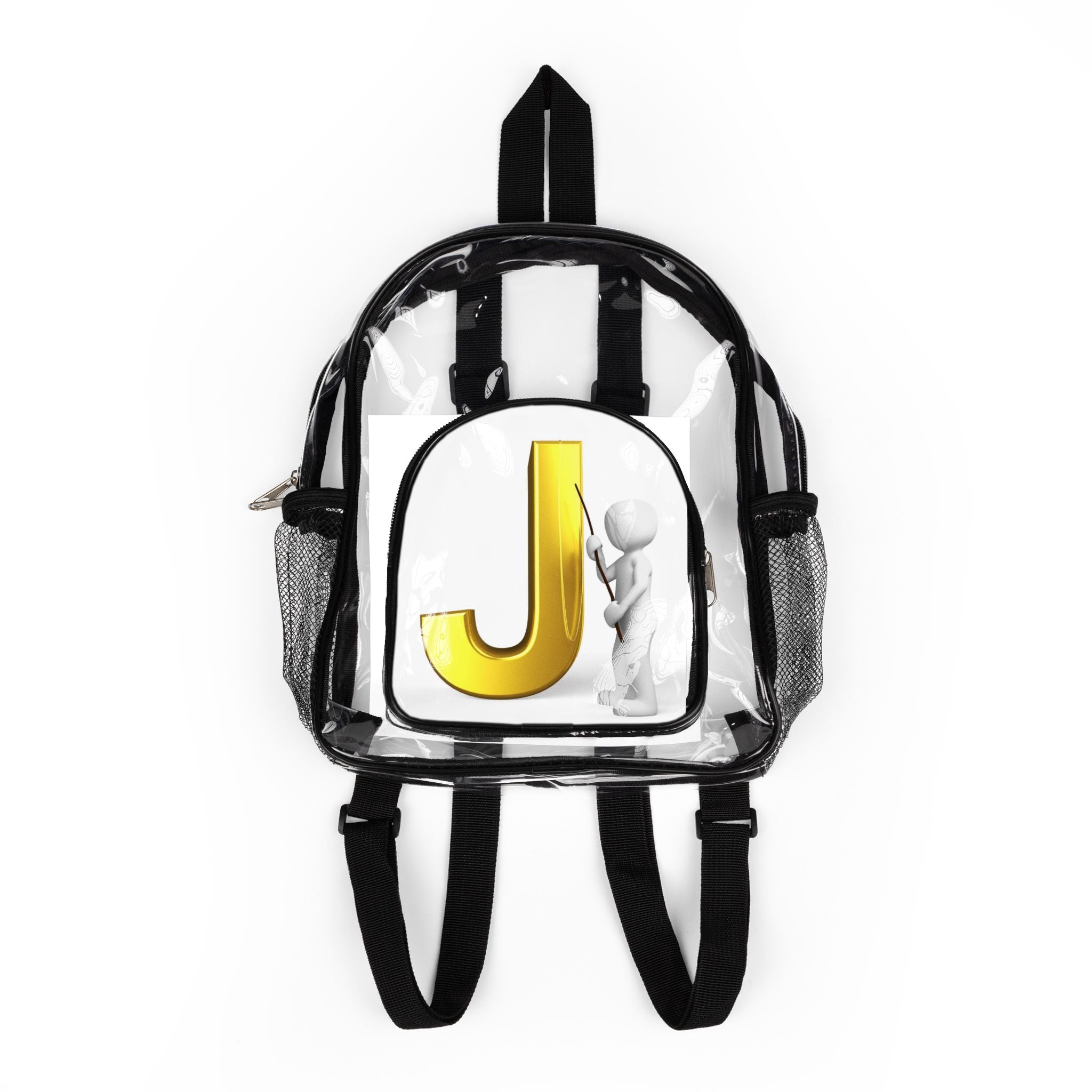Gold Letter J Illustration Clear Stadium Backpack | Monogram Initial Bag