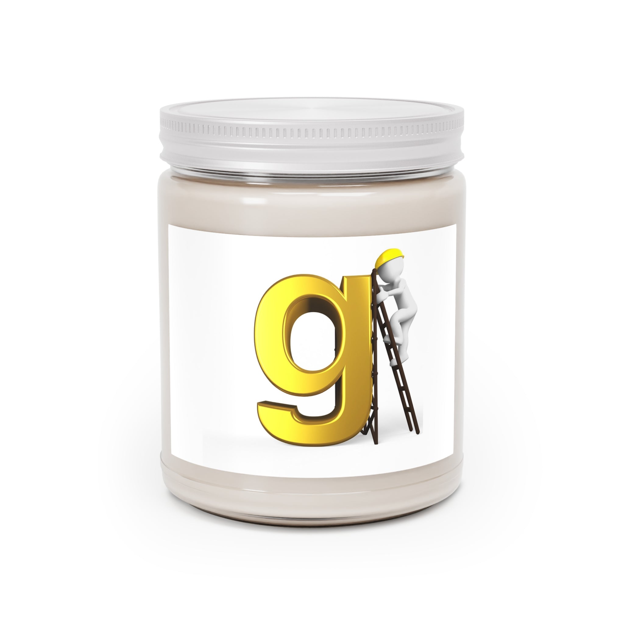 Golden Letter G with Worker Illustration Candle | 9oz Soy Jar