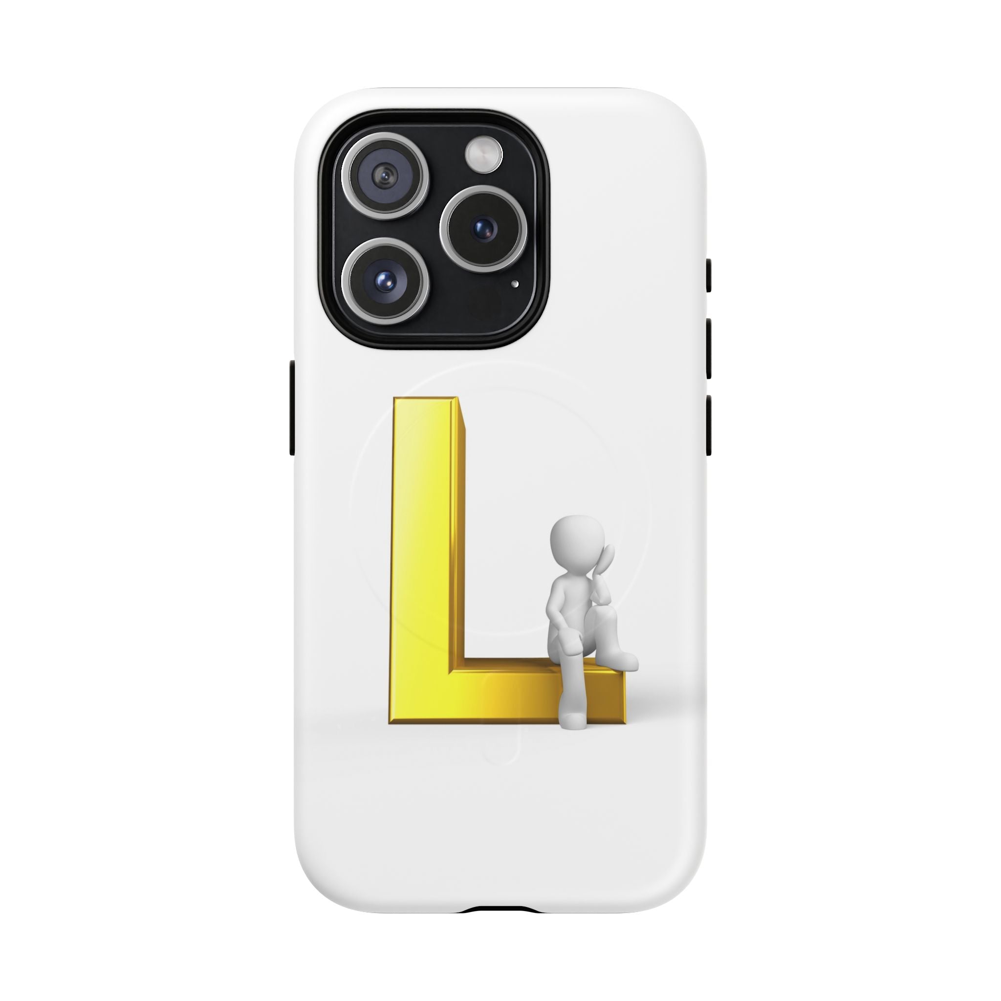 Yellow 3D Letter L with Sitting Figure phone case | Tough Magnetic Case