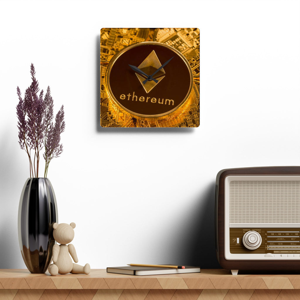 Ethereum Coin Acrylic Wall Clock | Crypto Logo Clock, Blockchain Decor
