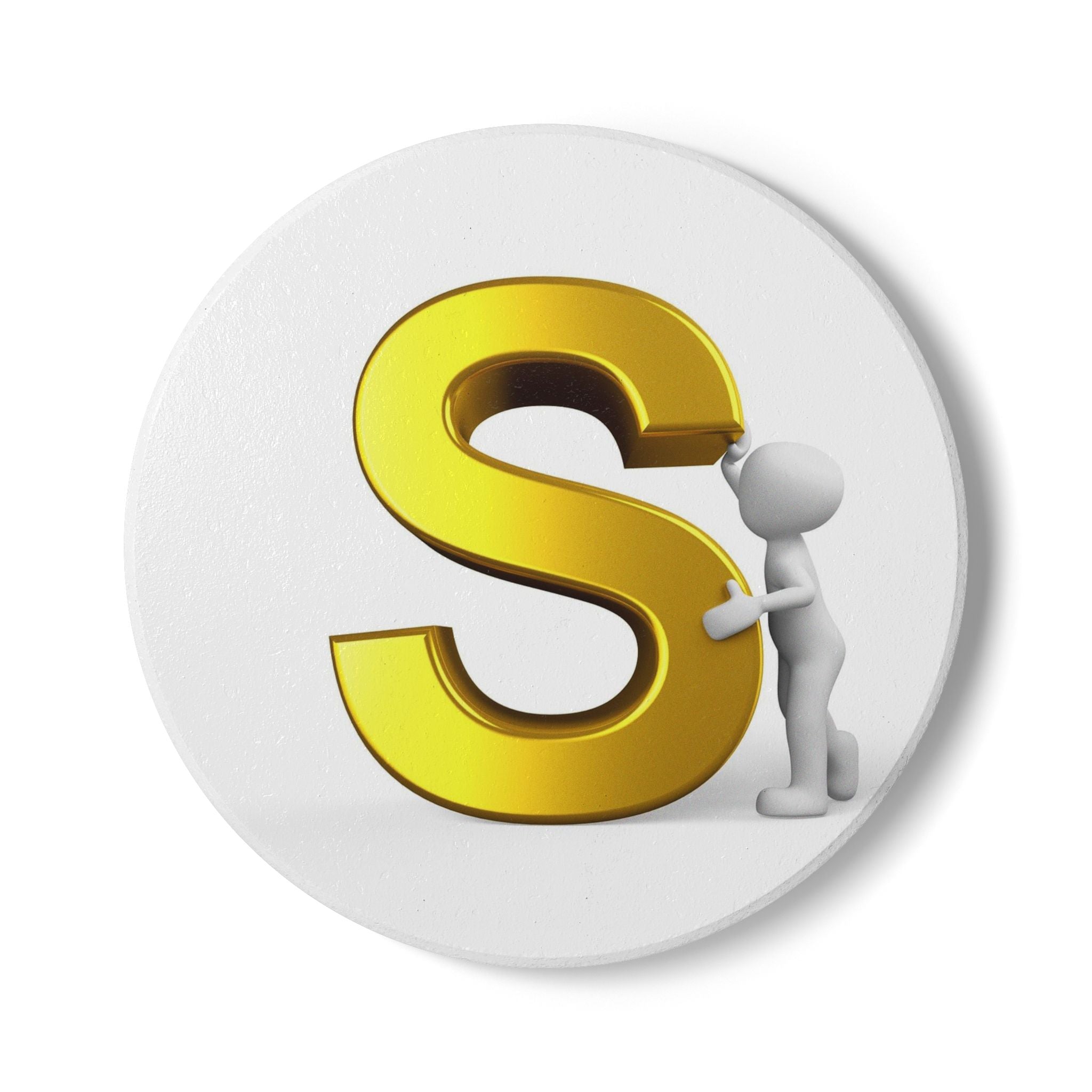 Gold Letter S with Figurine Ceramic Coaster | Monogram Initial Coaster