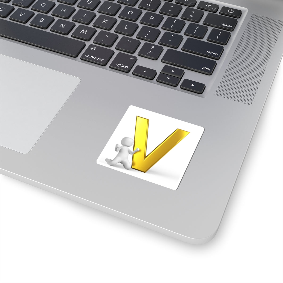 Gold Letter V with 3D Character Sticker, Kiss-Cut Sticker | Monogram Initial Decal